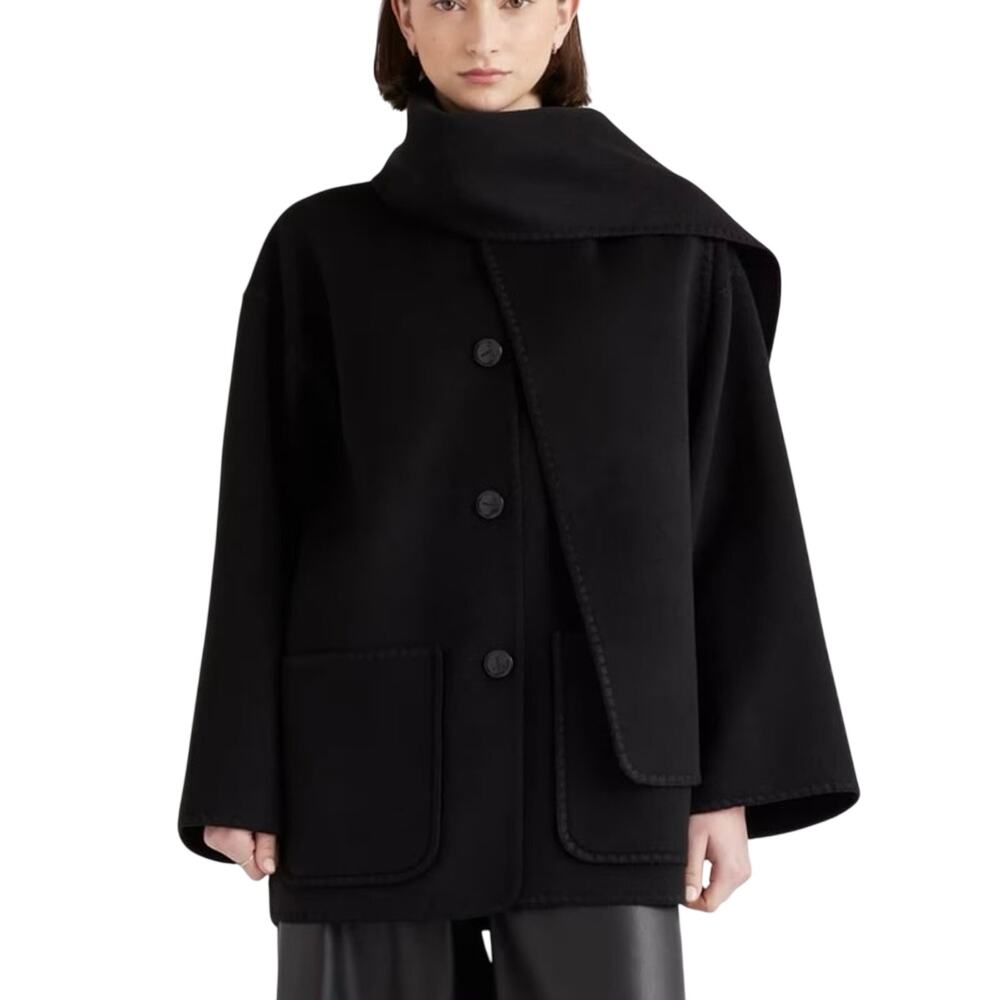 New Quince Women’s Large Double-Faced Merino Wool Scarf Coat $200 Boho Artsy